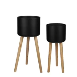 Roselle Pot Op Voet Zwart - Set Van 2 Stuks