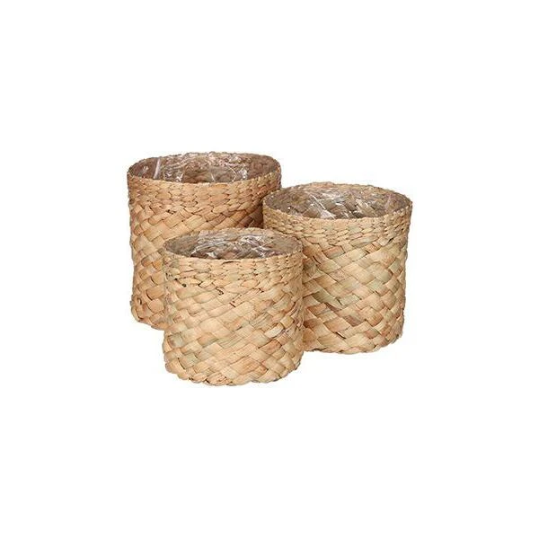 Gevlochten Bloemenmand Albury - Waterhyacinth/lichtbruin - Set Van 3 Stuks 3 Gevlochten Bloemenmand Albury - Waterhyacinth/lichtbruin - Set Van 3 Stuks