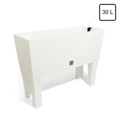 Plantenbak RATAN Verhoogd Met Watergeefsysteem Wit - 60x25x46 Cm
